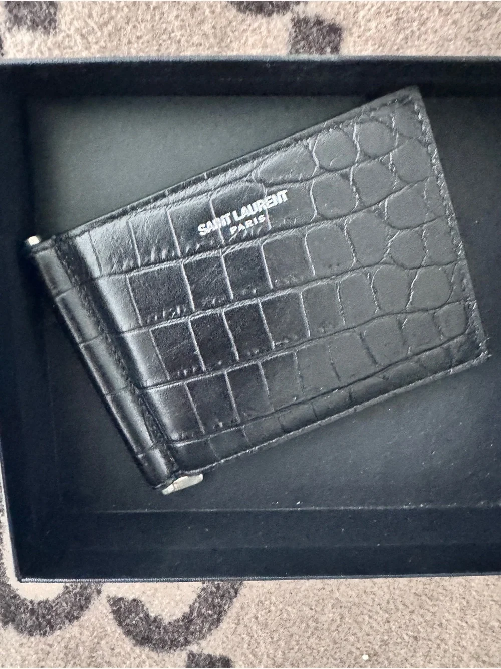 Yves Saint Laurent Black Croc-Embossed Leather Money Clip